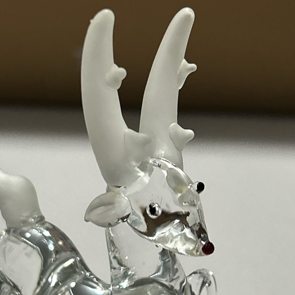 Pier 1 Imports Reindeer and Sleigh Clear Glass in Box Christmas